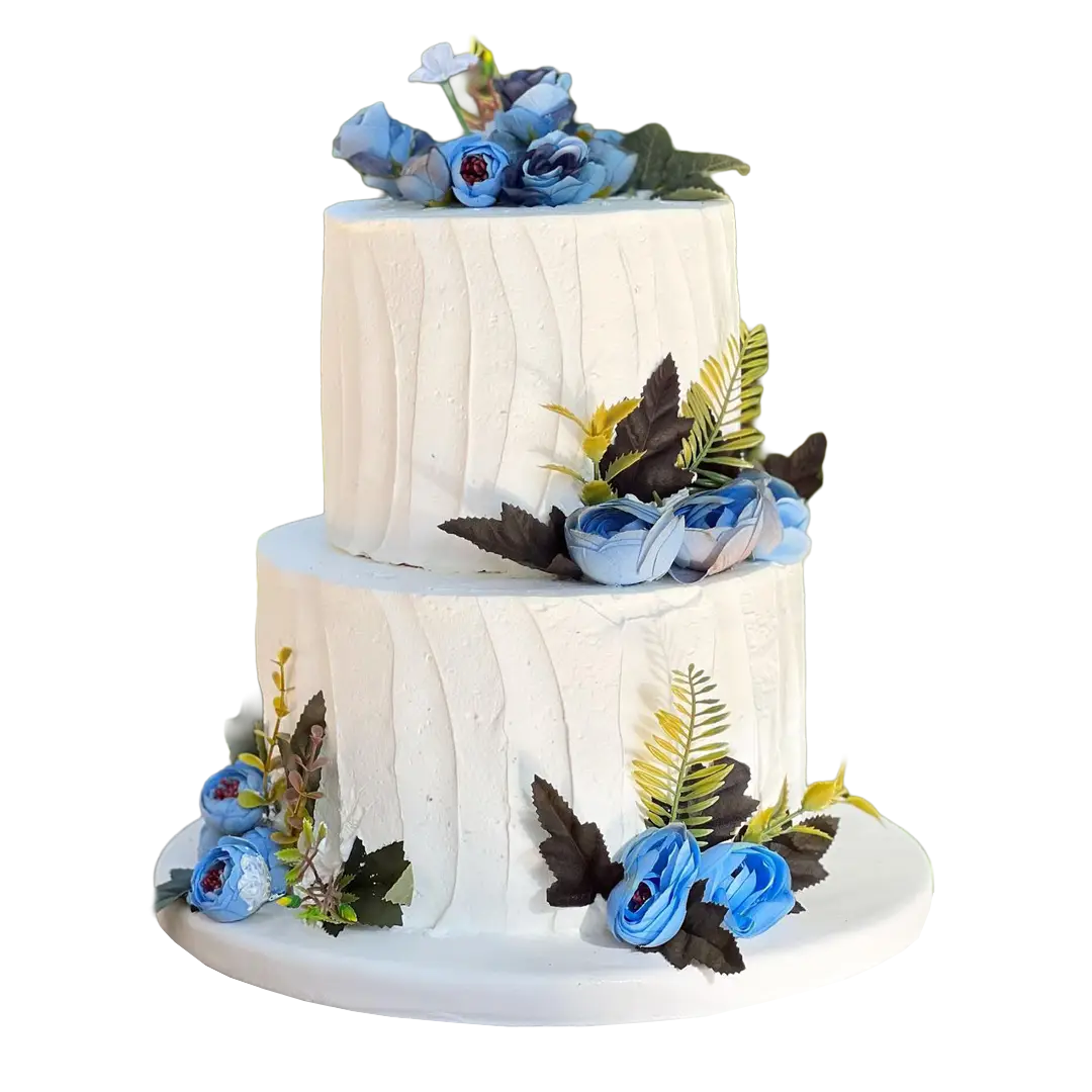 Mavi Çiçekli Nişan Pastası